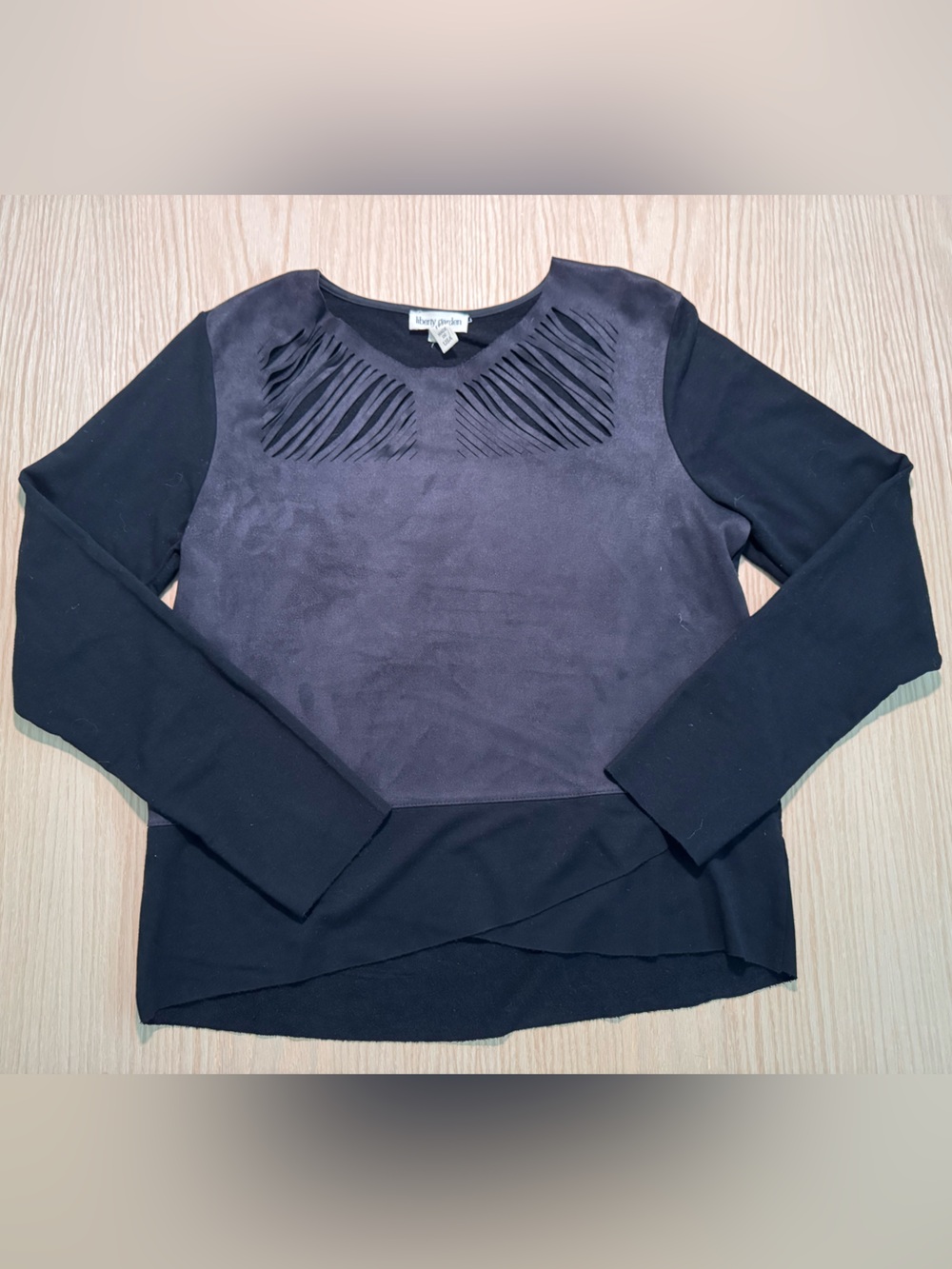Women's Black Long Sleeve Cutout Front Top